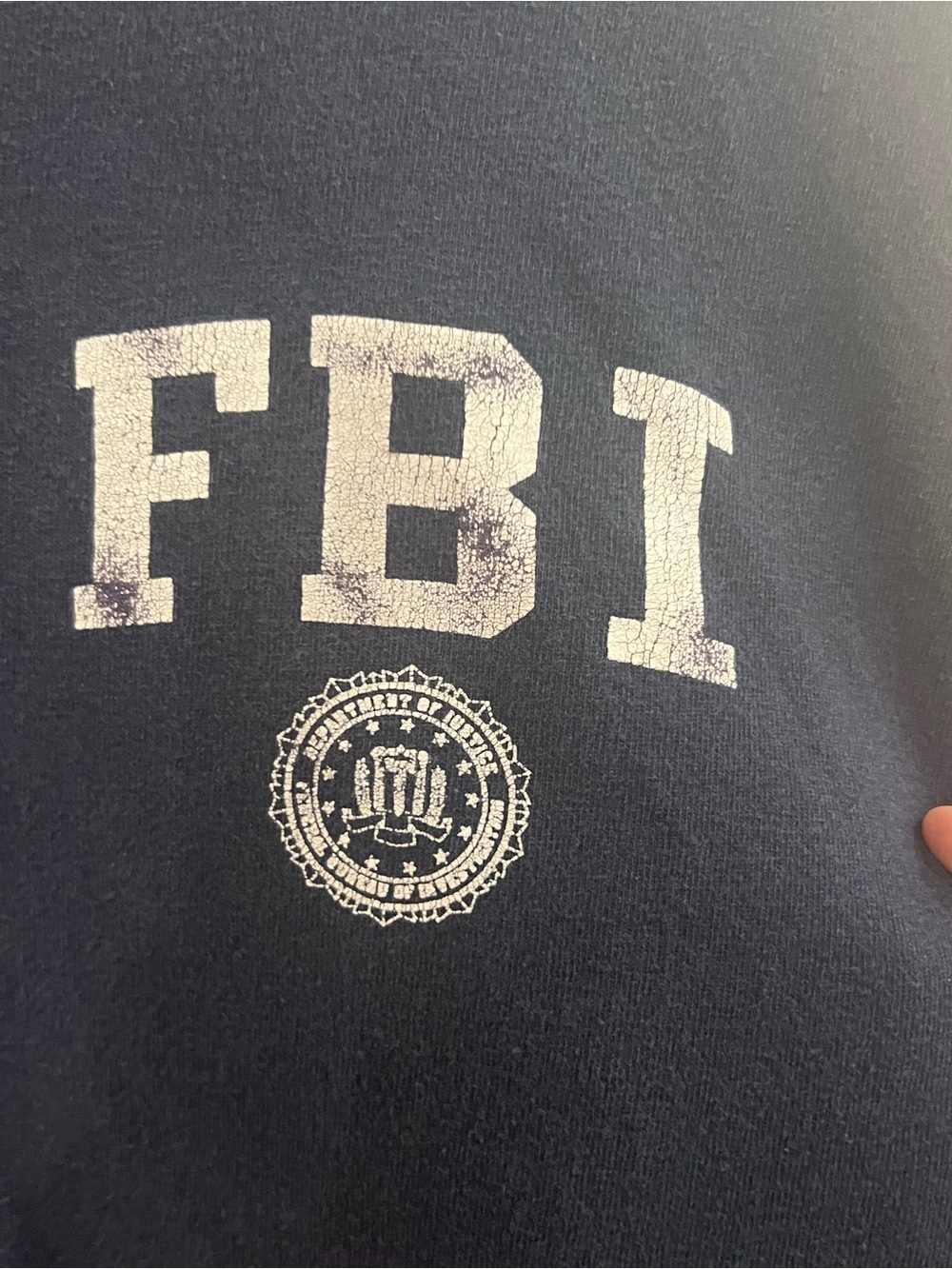 Vintage Navy Blue Short Sleeve T-Shirt with White "FBI" Graphic